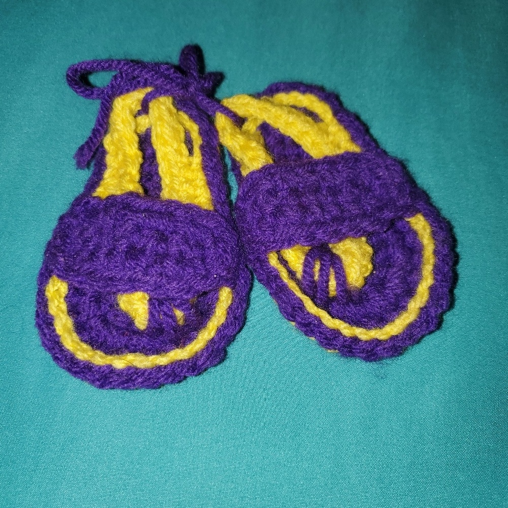 Homemade crochet baby flip flops